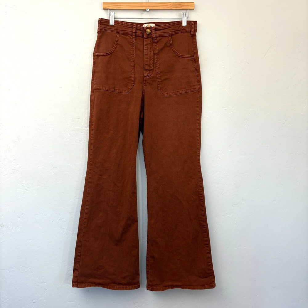 Marine Layer Bridget Flare Pants Women Size 12 Brown Rust High Waist